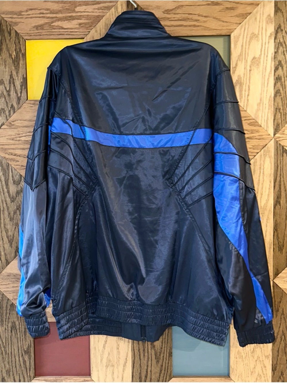 Nike Air Jordan AJ5 Track Jacket Blue & Black Satin Full-Zip Retro Style Sz XL - Picture 4 of 12